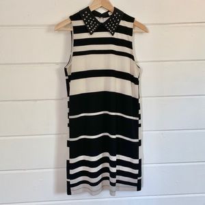 Monteau Striped Dress with Studded Collar